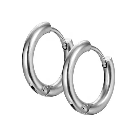 Kolczyki srebrne kółka huggie ze stali 4 mm - profil okrągły