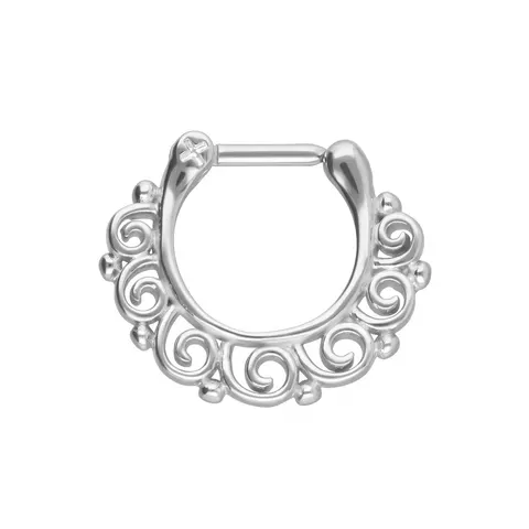 Kolczyk stalowy do septum z ażurowym ornamentem - srebrny