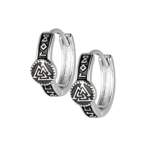 Kolczyki kółka huggie z symbolem Valknut - srebrny