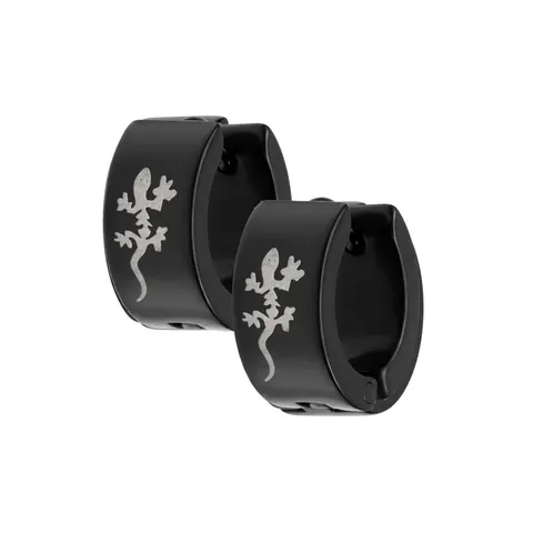 Kolczyki kółka huggie z gekonem - czarne