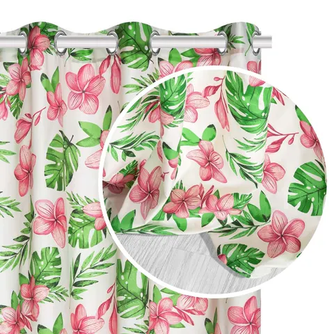 Zasłona Do Salonu W Kwiaty MONSTERA Biały
