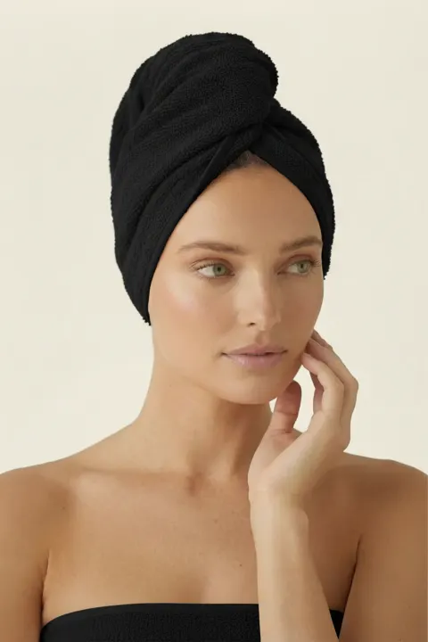 Bawełniany Turban Ręcznik Do Włosów SPA Czarny