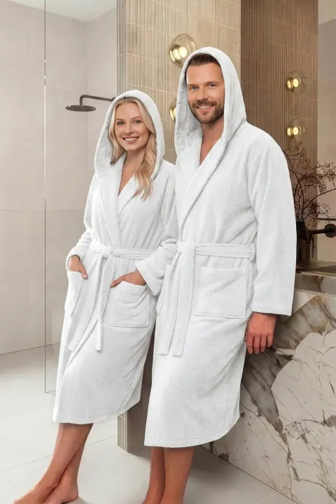 Hotelowy Szlafrok Z Kapturem Frotte 450 Biały
