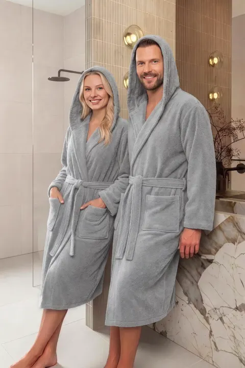 Hotelowy Szlafrok Z Kapturem Frotte 450 Szary