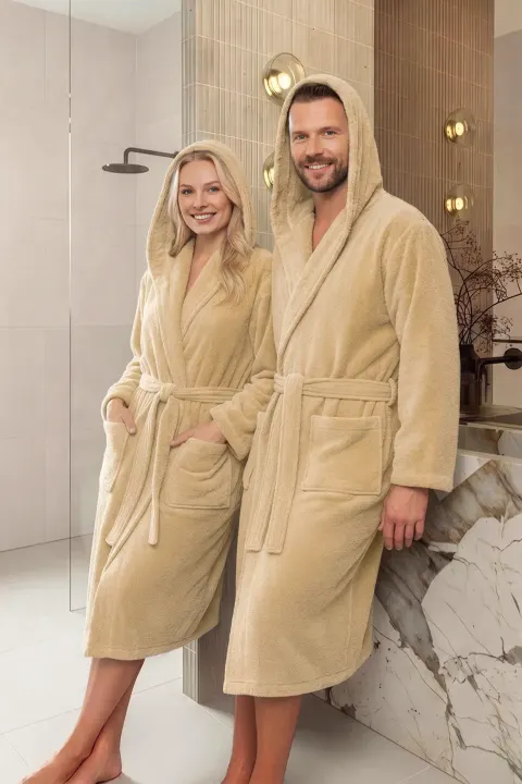 Hotelowy Szlafrok Z Kapturem Frotte 450 Beżowy