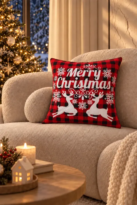 Poszewka Świąteczna MERRY KRATKA Czerwona