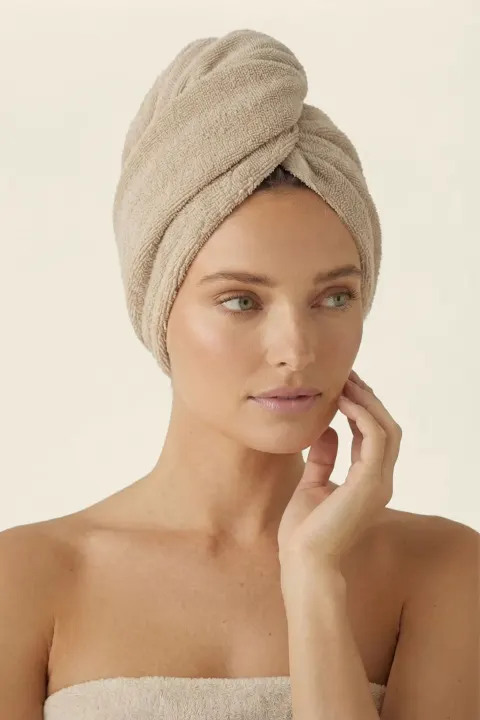 Bawełniany Turban Ręcznik Do Włosów SPA Beżowy