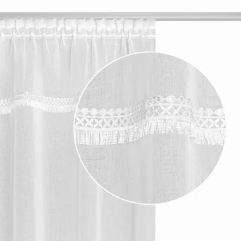 Firana Z Koronką BOHO Taśma Biały