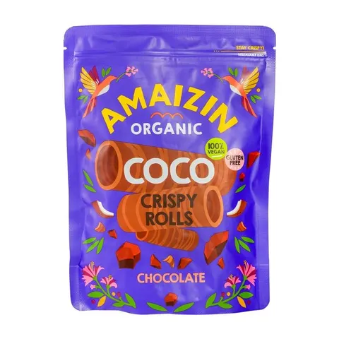 Rollsy Chrupiące Rurki Kokosowo-Czekoladowe Bezglutenowe BIO 140 g Amaizin