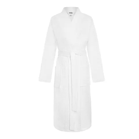 Bawełniany Szlafrok Kimono Gofer Wafel Uniseks Biały