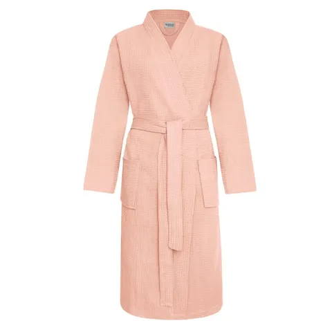 Bawełniany Szlafrok Kimono Gofer Wafel Uniseks Róż Pudrowy