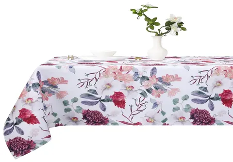 Okrągły Obrus 120 z Kwiatowym Nadrukiem Flower 056/8 Biały