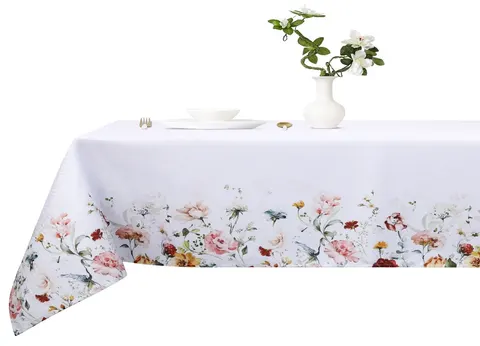 Okrągły Obrus 120 z Kwiatowym Nadrukiem Flower 056/5 Biały
