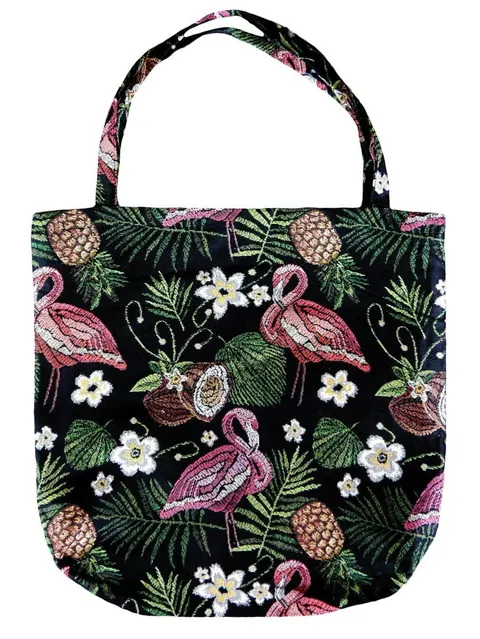 Torba Gobelinowa Flamingi Czarny