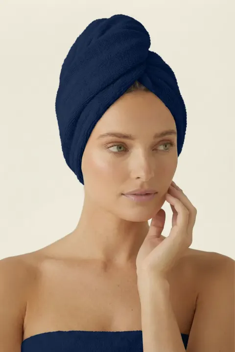 Bawełniany Turban Ręcznik Do Włosów SPA Granatowy