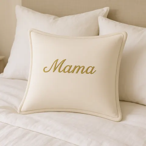 Poduszka Z Haftem MAMA Na Prezent Beżowy