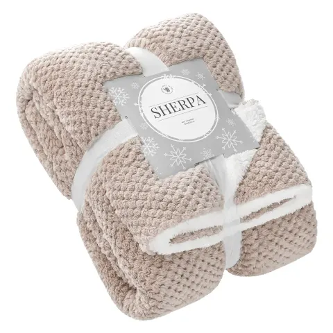 Koc Z Mikrofibry Baranek Sherpa Taupe