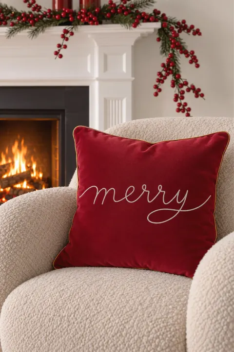 Welurowa Poszewka Świąteczna MERRY Czerwona