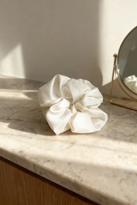 Gumka do Włosów z Jedwabiu Scrunchie Biały