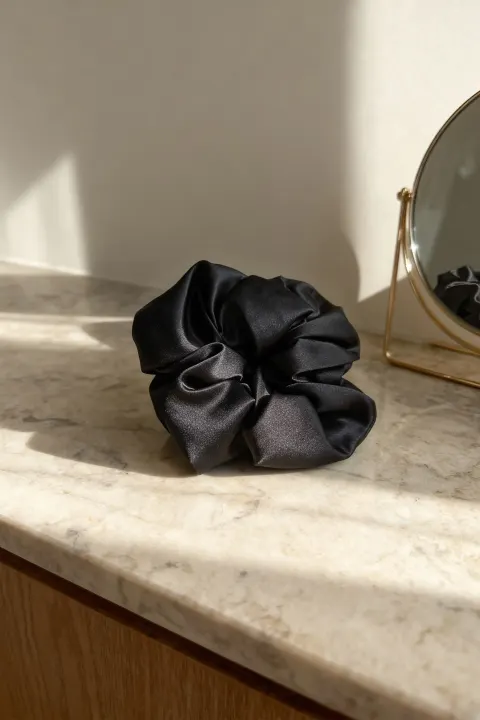 Gumka do Włosów z Jedwabiu Scrunchie Czarny