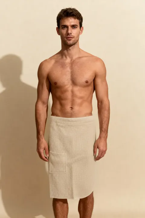 KILT Męski Ręcznik do Sauny SPA Wafel Beżowy