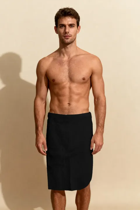 KILT Męski Ręcznik do Sauny SPA Wafel Czarny
