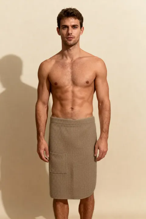 KILT Męski Ręcznik do Sauny SPA Wafel Ciemny Beżowy