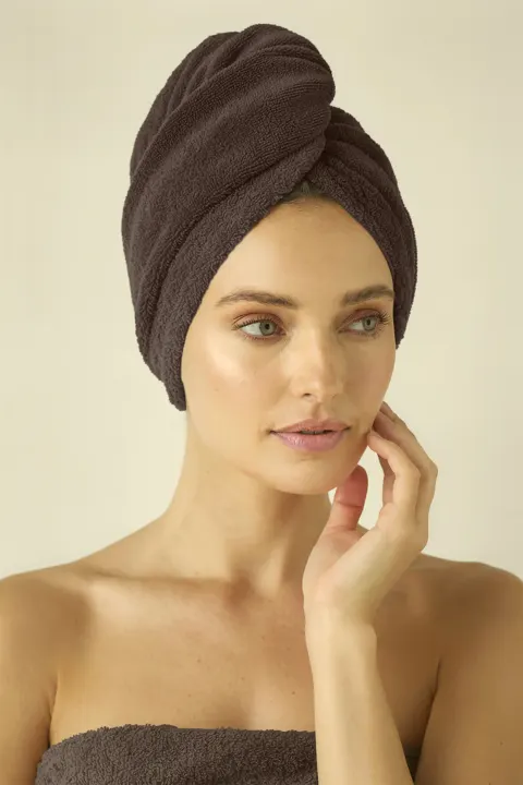 Bawełniany Turban Ręcznik Do Włosów SPA Brązowy