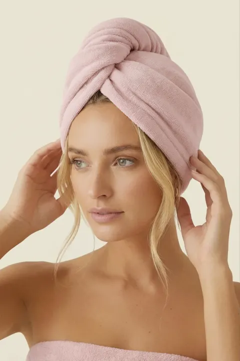 Turban Ręcznik Do Włosów ACTIVE Pudrowy