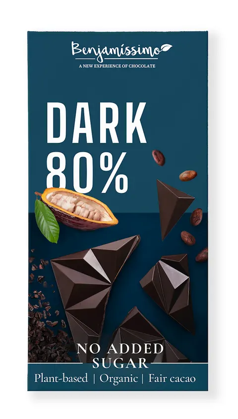 Czekolada Gorzka 80% bez Dodatku Cukrów Bezglutenowa BIO 60 g Benjamissimo