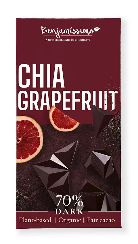 Czekolada Gorzka Chia - Grejpfrut Bezglutenowa BIO 60 g Benjamissimo