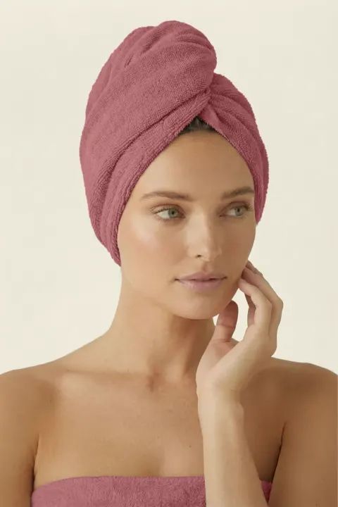 Bawełniany Turban Ręcznik Do Włosów SPA Pudrowy