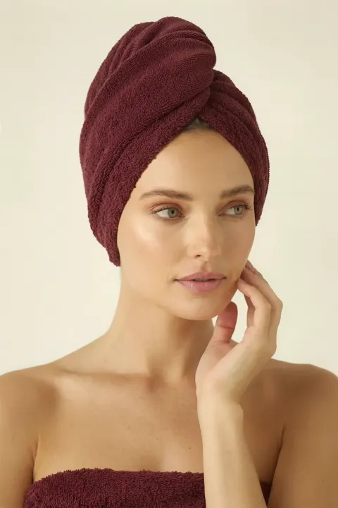 Bawełniany Turban Ręcznik Do Włosów SPA Bordowy