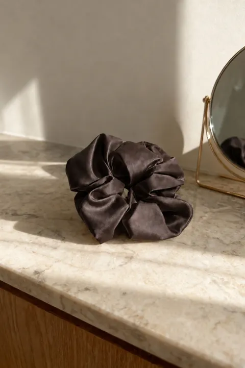Gumka do Włosów z Jedwabiu Scrunchie Czekolada