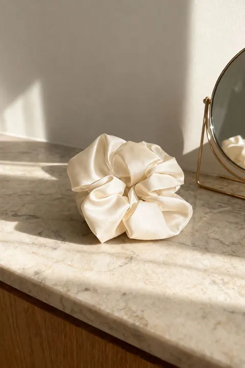 Gumka do Włosów z Jedwabiu Scrunchie Kremowy