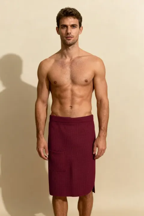 KILT Męski Ręcznik do Sauny SPA Wafel Burgundowy