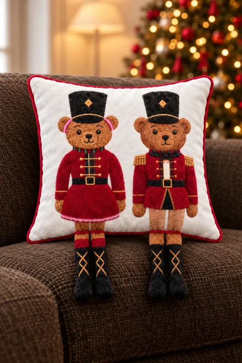 Welurowa Poszewka Świąteczna BEAR COUPLE