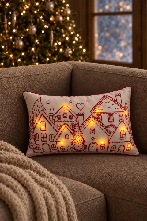 Świecąca Świąteczna Poszewka HOUSES LED Biała