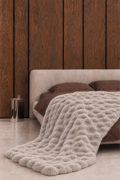 Koc Futrzany z Mikrofibry BUBBLES Taupe
