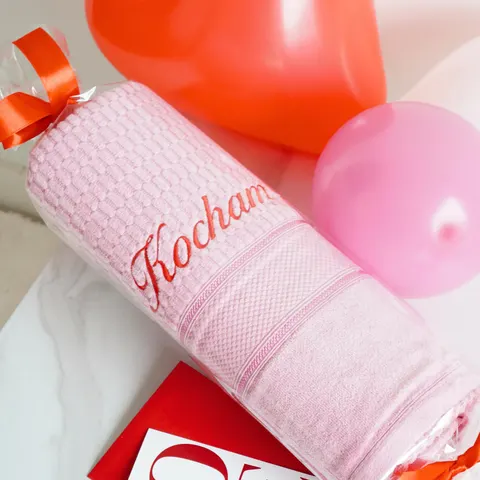 Ręcznik KOCHAM CIĘ Na Walentynki Różowy