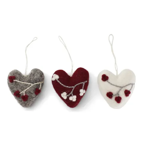 Heart Ornaments with Berrries Gry & Sif 3szt.