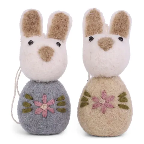 White Bunny w/Flowers Embroidery Blue Gry & Sif - zestaw 2