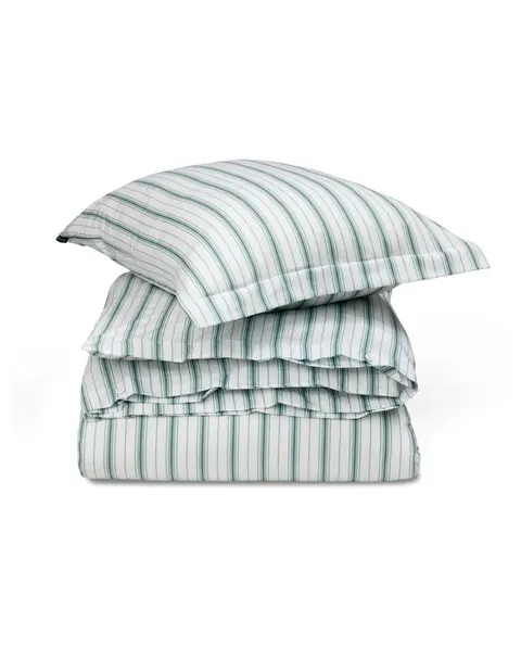 Zestaw pościeli Striped cotton poplin bed set, white/eucalyptus Lexington 150x210/50x70