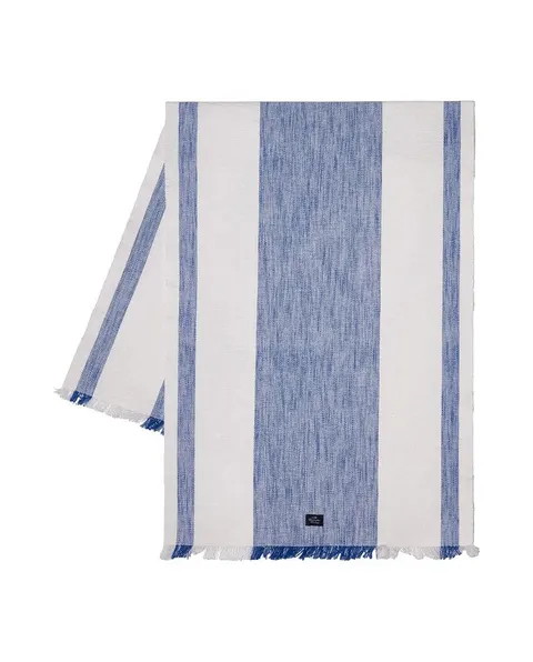 Bieżnik Striped organic cotton runner with fringes, blue/white 50x250