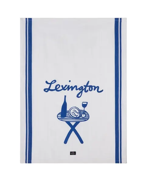 Ręcznik kuchenny Printed organic cotton twill kitchen towel, white/blue Lexington