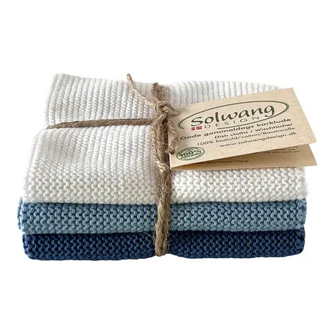 Ściereczka do naczyń White/blue combi – organic Solwang 3 szt.