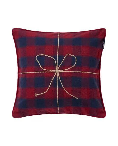 Poszewka Wrapped checked organic flannel pillow cove, dark blue Lexington 50x50
