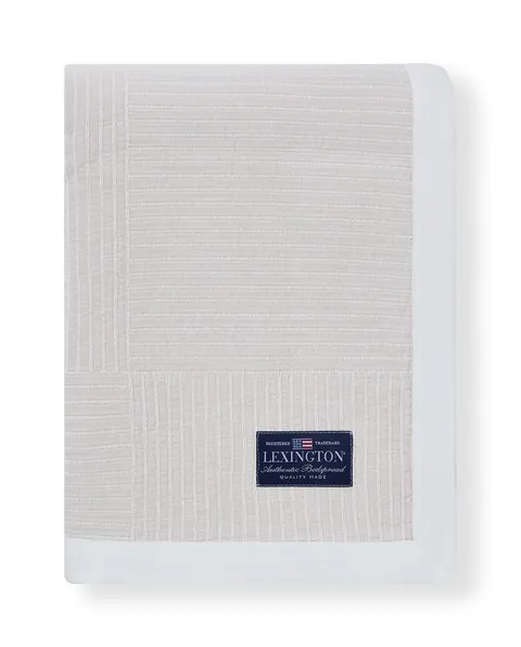 Narzuta Stripe checked organic cotton jacquard bedspread, beige/white Lexington 260x240