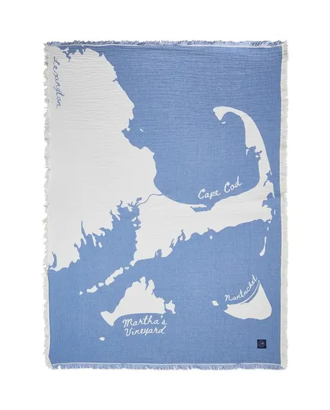 Pled / koc Map organic cotton jacquard blanket, blue/white Lexington 160x200