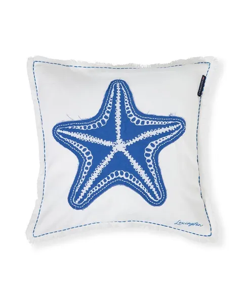 Poszewka Summer embroidered patch linen/cotton pillow cover, white/blue Lexington